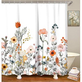 LIVILAN Floral Shower Curtains for Bathroom Flower Shower Curtain Pretty Shower Curtain Fabric Colorful Wildflower Flowered Shower Curtain with 12 Hooks Decorative Machine Washable, 72" W x 78" H