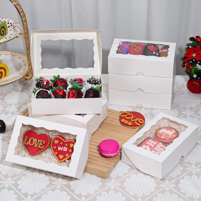ROSPAKTEK 50pcs White 7x4.3x2 Inches Bakery Boxes for Cookies, Strawberries,