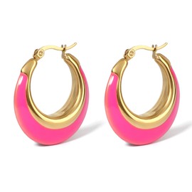 TaYolnFaSo Hot Pink Enamel Hoop Earrings for Women Chunky Gold Enamel Earrings Hot Pink Hoop Earrings Jewelry Gift for Sisters Friends