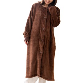 Monilo Women's Long Cardigan, Wearable Blanket, Easy-to-Do-Housework Ribbed Sleeves, with Pockets, Lightweight, Hoodless, Fluffy and Soft Material, Braun, L