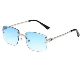 Ggpyyon Rectangular Rimless Sunglasses Rectangular Glasses Square Frameless Sunglasses for Men and Women, Silver/Gradient Blue