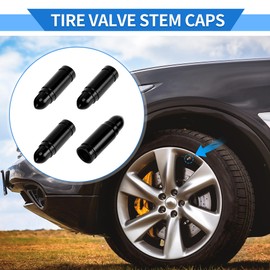 VekAuto 4 Stück Reifenventilkappen,32x10MM Auto Radventilkappe Universal für Auto Fahrrad Motorrad Anti-Crash Aluminiumlegierung Schwarz Reifenventilabdeckung Ventilkappe Reifenventilkappe