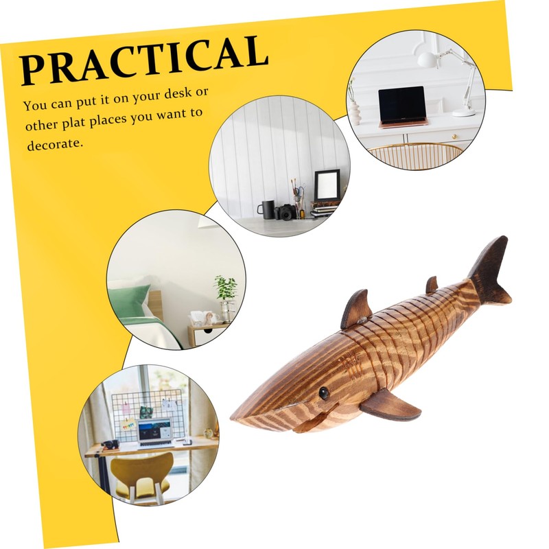 HOMSFOU Wooden Shark Statue en Wiggle Animal Toy