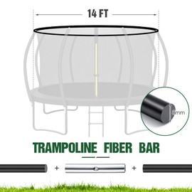 Wesiti Trampoline Fiber Glass Rods for Top Ring of Net Enclosure Fiberglass Poles for 8/10/12/14/15/16Ft Frame with Tube Caps, Not for The Plastic T Connector(for 14ft Trampoline Frame)