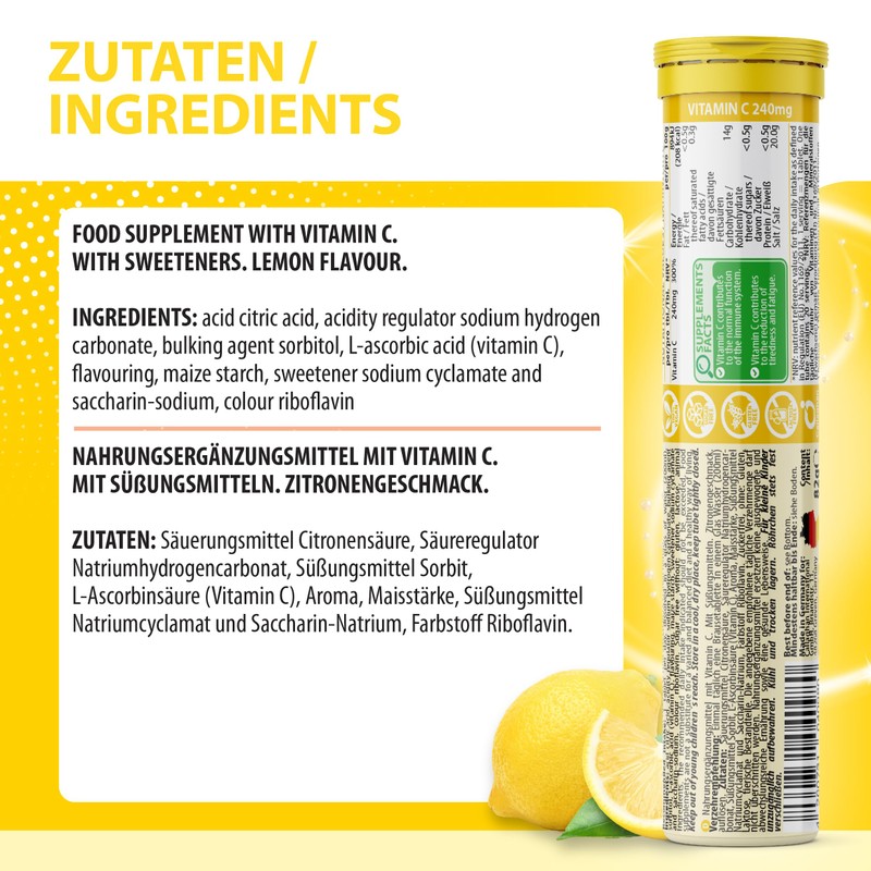 EVÄM Vitamin C 240 mg Effervescent Tablets, Lemon Flavour, 2