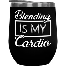 Make Your Mark Design Blending Is My Cardio, Exercise Humor, Beauty Themed Merch Gift for Makeup Artist or Lovers, Cosmetologists & Beauticians, Black 12oz Insulated Wine Tumbler
