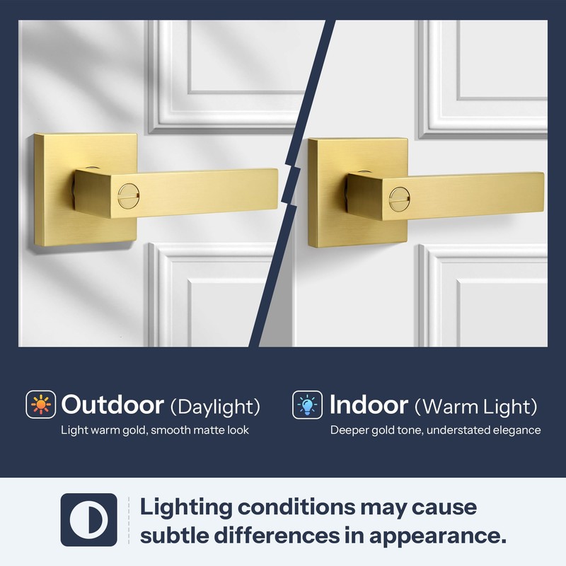 LOQRON Square Privacy Gold Door Handles (No Key) for Bathroom