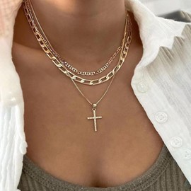 Cross Necklace for Women Layered Necklaces Dainty Gold Necklace Stacked Stacking Paperclip Chain Necklace Cross Pendant Jewelry Gift