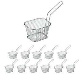 Frit Basket Serving Basket, Set of 12, Iron Chrome, 8 x 14 cm, Basket for French Fries and Finger Food (1 x Set of 12 Serving Basket)