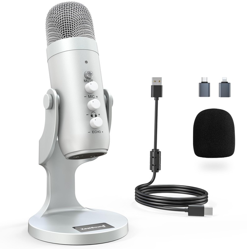 ZealSound - Micrófono de podcast para PC, micrófono USB con