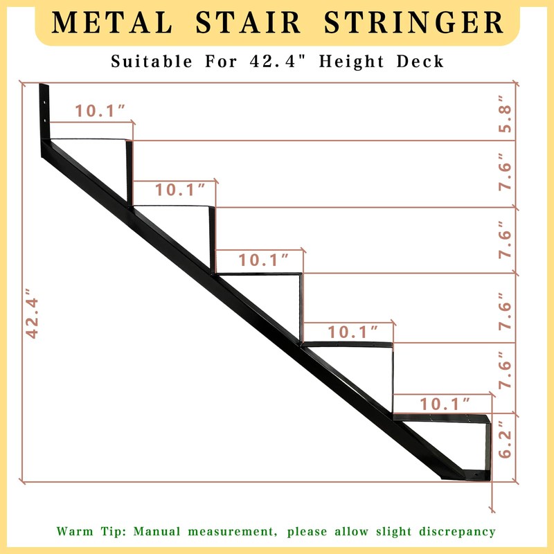 2 Packs Metal Stair Step Stringers, 5 Step Steel Riser
