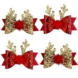 AYNKH 2 Pairs of Christmas Hair Clips, Christmas Hair Pins, Antlers Hair Clips, Christmas Reindeer Antlers Headpiece, Cute Bow Tie Antlers Ears, Hair Pins, Christmas Hair Accessories for Party