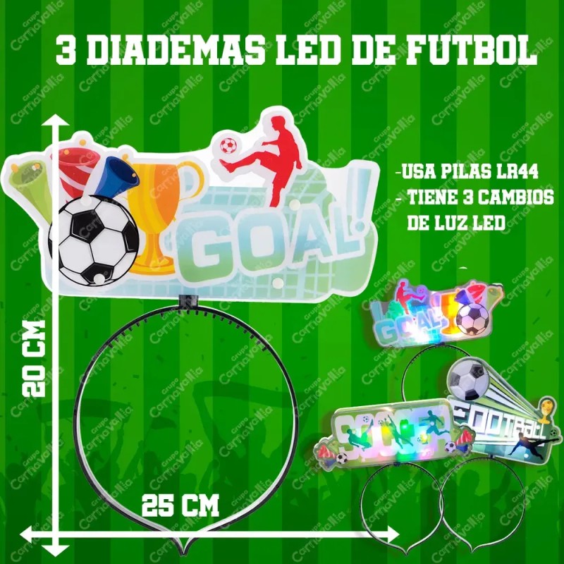 3 Diademas Led Fútbol Mundial Gol Fiesta Batucada Multicolor
