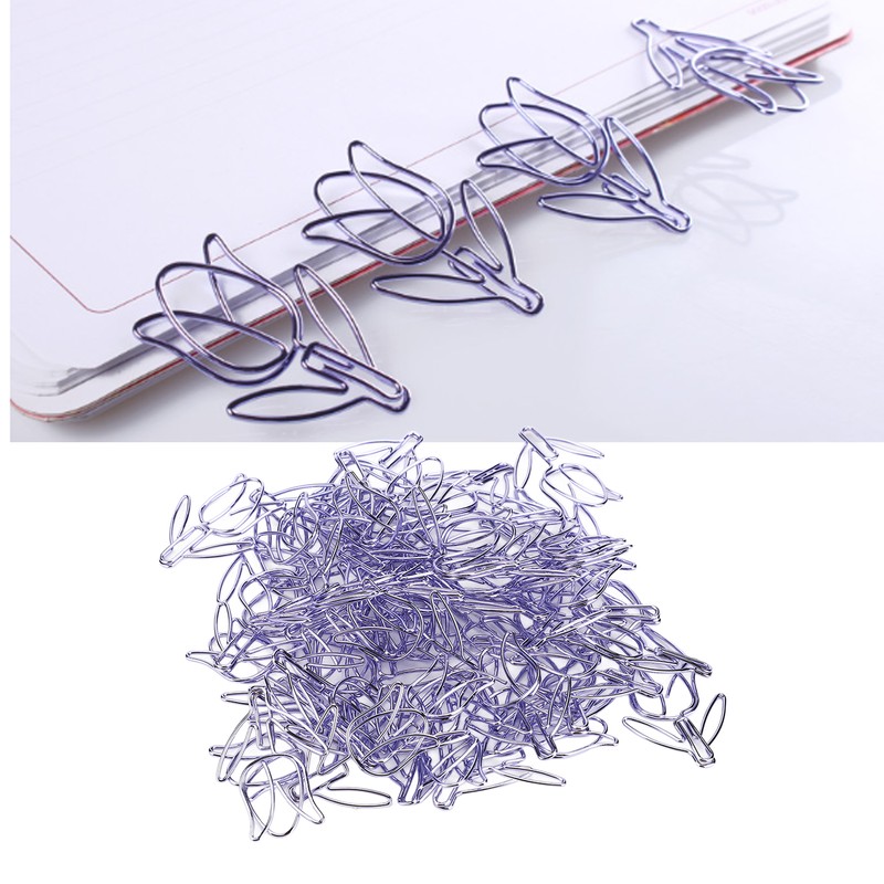 50Pcs Tulip Paper Clips Cute Purple Tulip Design Durable Metal
