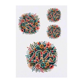Azeeda 4 x 'Blumenneujahr 2025' Temporäre Tattoos - Wasserfest, Hautfreundlich & Ungiftig · Transfers in Verschiedenen Größen (TO00081076)