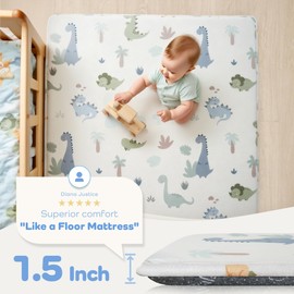 PaPaMat 1.5" Thick Premium Baby Floor Play Mat, 50x50 Padded Memory Foam Mat, Tummy Time Crawling Playmat for Nursery Playroom Classroom, Dinosaurs
