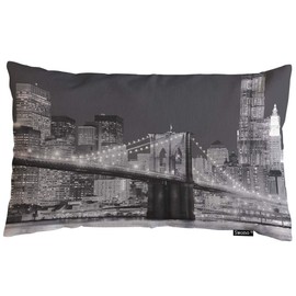 Swono City Throw Pillow Cover Black New York City Night Cotton Linen Decorative Rectangular Pillowcase for Sofa and Bed Couch 12"X20"
