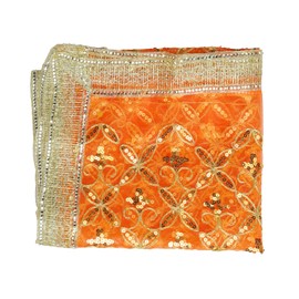 Decorative Chunari Silk Cloth Pooja Chunni Puja Indian Traditional Housewarming Festival Decor Decorations Chunr Mata Ki Chunri for Statue Chowki Aasan Mat Poster Frame (Size: 40 x 20 Inches) (Orange)