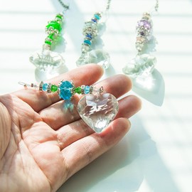 SevenFish 4pcs Crystal Suncatcher, Clear Heart Crystal Sun Catcher Hanging Rainbow Prisms Ball with Chain for Indoor Window Chandelier Garden Home Wedding Christmas Valentines Day Decor