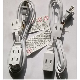 2 Pack Powtech UL Listed Electric Cable 3 Outlet Cord 2 Prong Household Extension Cord (12 feet, White)