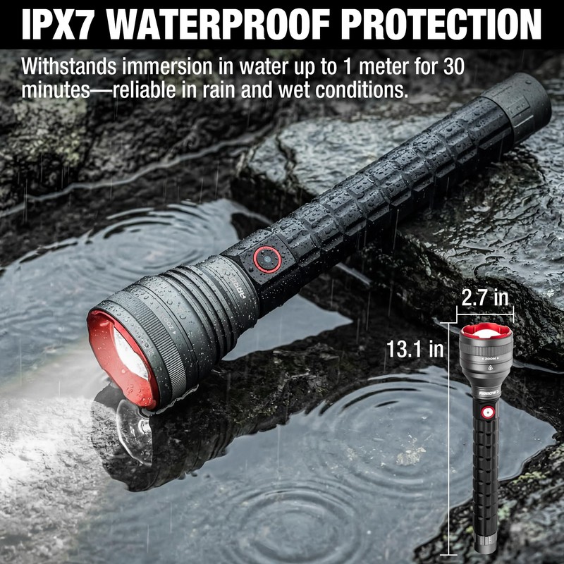 Arrow Rechargeable Flashlights 12000 Lumens, 6 Modes Bright LED Flashlight