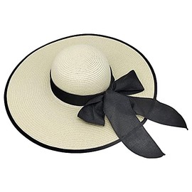 G-LIKE Women's Sun Hat Summer Hat Beach Hat - Elegant Foldable Straw Hat Outdoor Sun Protection Lightweight Women's Hat Summer UV Protection UPF 50+ Wide Brim Hat with Bow for Women Girls, White