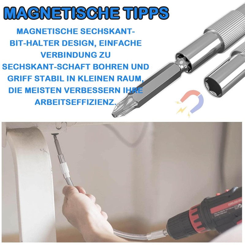 KEWAYO 1/4 Inch Magnetic Extension, Flexible Shaft Screwdriver Bit Holder