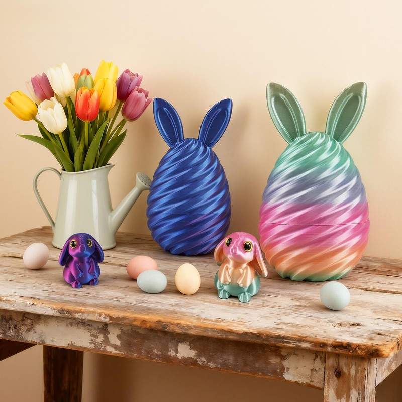 Easter Basket Stuffers Essentials - 2 PCS 3D Printed Bunny