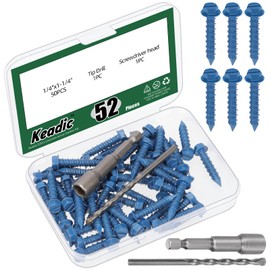 Keadic 50 PCS 1/4" Concrete Screw Anchor with Phillips Flat Head & Drill Bit Set - Perfect for Anchoring to Masonry, Block or Brick Stucco,Secure Fastening on Concrete (Blue,Long 32mm/1-1/4in)