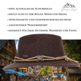 Steigenhöfer Original Men's Traditional Hat, Hiking Hat Tyrolean Art - Georg - Adjustable Size - With Sweatband - 100% Virgin Wool - Faithful Companion for Forestering, Hiking & Oktoberfest, brown, 56