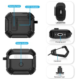 AirPods Pro 2 Case 2022 with Locking Lid and Keychain Hook, Dust and Shockproof, Durable Case (Camouflage Grey)