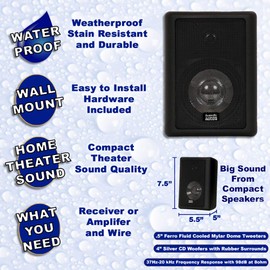 Acoustic Audio 151B Indoor Outdoor 2 Way Speakers 1800 Watt Black 3 Pair Pack 151B-3Pr