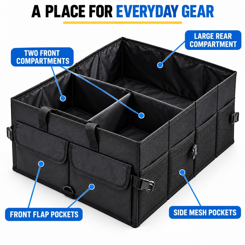 Large Collapsible Car Trunk Organizer for Storage – 600D Oxford