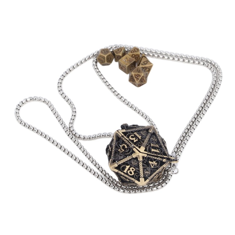 Mini Dice Set Necklace Antique Tiny Small Metal Hollow Polyhedral