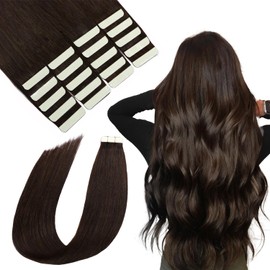 SURNEL Tape in Hair Extensions Human Hair #2 Dark Brown Tape in Human Hair 18 Inch 50G Remy Hair Extension 20 Pcs Seamless Glue in Hair Extension Straight Hair (T18inch, 2)