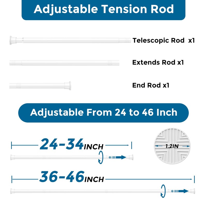 AIZESI 2 Pack Spring Tension Curtain Rod 23-46 Inch Adjustable