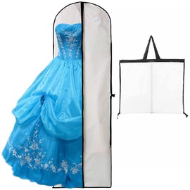 Dress Covers Bag,Hanging Garment Bags,Full Length Travel Covers,Wedding Long Clothes Storage Cover with Zipper,180cm,Large capacity, waterproof and dustproof, collapsible garment bag (white)