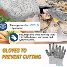 2 Pairs 4Pcs Cut Resistant Gloves Level 5, Anti-Slip Safety Gloves for Meat Cutting, Oyster Shucking, Wood Carving, Mandolin Slicing and More Universal Size