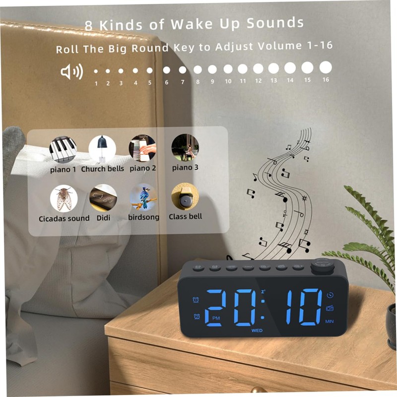 FELTECHELECTR Large Digital Alarm Clock Led Display Modern Decor Easy