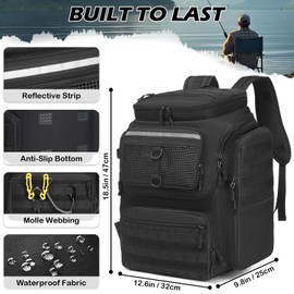 SLINRKE Fishing Backpack with Rod Holders - 45L Large Water-resistant Fishing Tackle Bag for Outdoor Camping Hiking Gear and Equipment, Bag Only (Black)