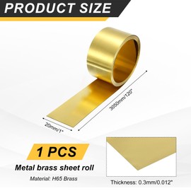 uxcell Brass Sheet Roll, 120" x 1" x 0.012" Metal Flashing Brass Foil Roll for Crafting, Electrical DIY Projects Repairs, Gold