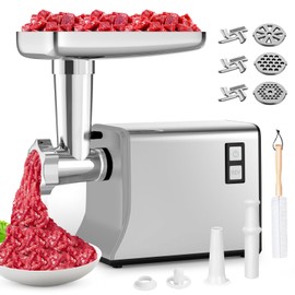 Meat Grinder: [3500W Advanced Motor] [Ultra-Intelligent Thermal Protection] Upgraded Electric Meat Grinder with 6 PCS Stainless Steel Blades&Grinding Plates, Sausage Stuffer Tubes&Kubbe (Dark Gray)
