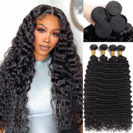 Deep Wave Bundles Human Hair 16 18 20 22 Inch Human Hair Bundles Unprocessed Human Hair 12A Quick Weave 4 Bundles Deals Human Hair Extensions