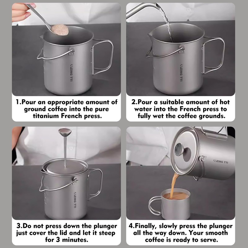 TII ZING Pure Titanium Portable Coffee Press 750ML
