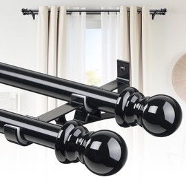 CALCHELE Double Curtain Rods for windows, 1 Inch Diameter double rod curtain rods Heavy Duty Decorative Drapery Rod for Windows 28 to 42 Inch Black