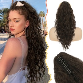 BARSDAR Claw Clip Ponytail Extension, 45 cm Long Curly Wavy Clip in Ponytail Hair Extensions, Natural Synthetic Hairpieces, Ponytail Extension for Women