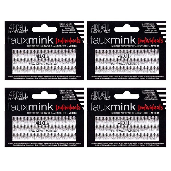 Ardell False Eye Lashes Faux Mink Individuals Medium Black 4 Pack