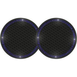 Oiltomn Crystal Car Cup Holder Coasters, Rhinestone Universal Vehicle Anti Slip Coaster, Suitable for Most Car Interior, 2PCS Black and Blue