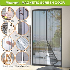 Risareyi Magnetic Screen Door Heavy Duty, Front Door Screen Magnetic Closure Thicken Tear-Resistant Mesh Keep Bugs Out, Grey - Net Curtain Itself Size 24" x 72"