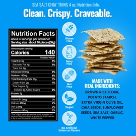 Every Body Eat Snack Cracker Thins, Gluten Free, Vegan, Seed Oil Free, and Dairy Free (2 Count, Sea Salt Chia)